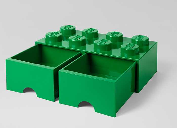 Cutie depozitare LEGO 2x4 cu sertare, verde - Apasa pe imagine pentru inchidere